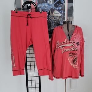 Harley-Davidson Hoodie/Capri Set. Oversized XL, Red/Orange
